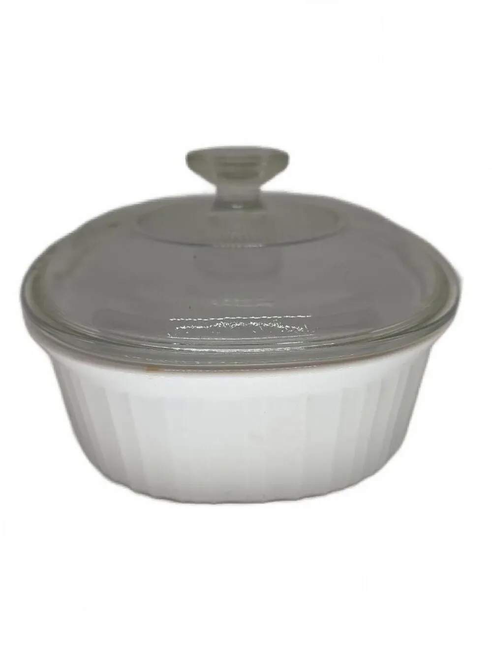 Vtg CorningWare White Oval Casserole Dish Clear Glass Lid